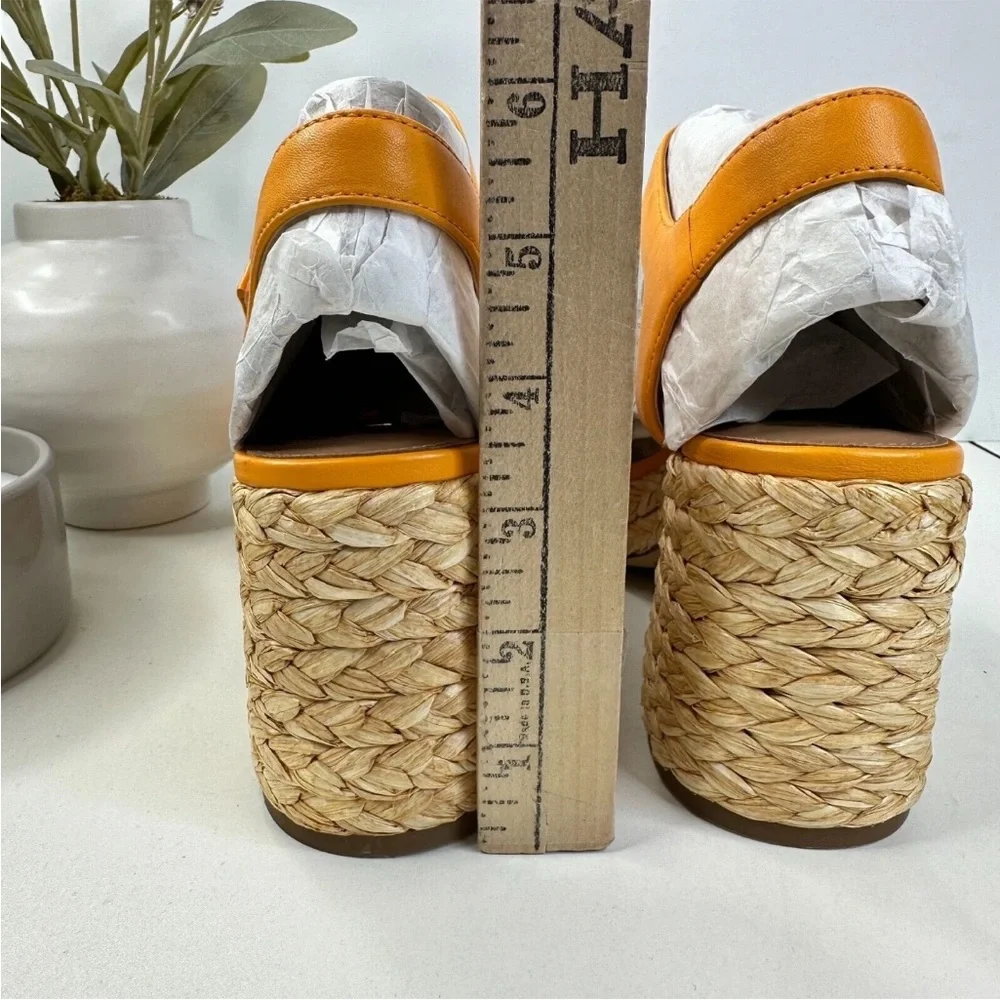 Vince Camuto Ranneli Leather Raffia Block Heel Espadrille Orange . Size 8.5 - Picture 6 of 16